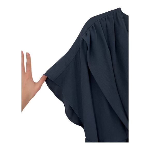 BOSS by Hugo Boss dress Debasa2 V-Neck Short Sleeve Ruched Waist A-Line Midi 14 - Picture 3 of 7